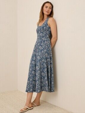 Pact Organic Cotton Fit And Flare Open Back Maxi Dress Floral Slate Blue